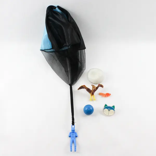 Lot of 6 Small Toys Mixed Lot  Parachute Guy-Stress Ball- Etc...