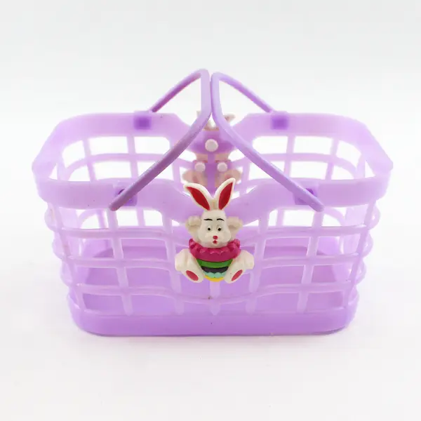 Lot of 2 Easter Decorations Purple Plastic Basket Blue Metal Bucket