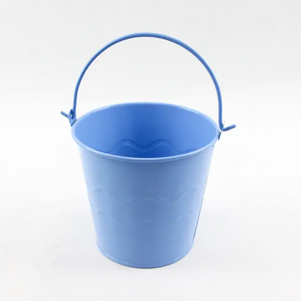 Lot of 2 Easter Decorations Purple Plastic Basket Blue Metal Bucket