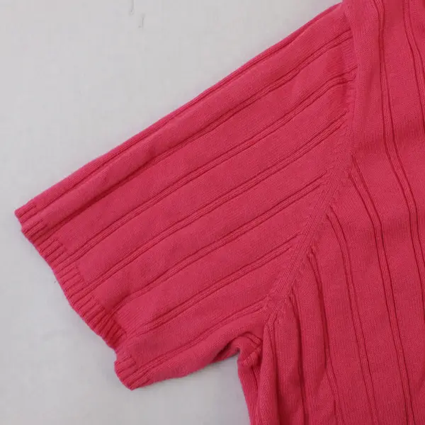 NorthCrest Women's 1X Pink Ribbed Knit Sweater Texture Short Sleeve Polo Shirt