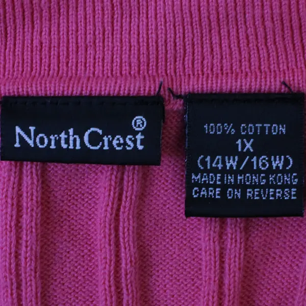 NorthCrest Women's 1X Pink Ribbed Knit Sweater Texture Short Sleeve Polo Shirt