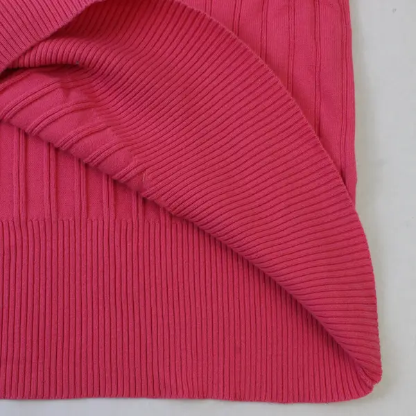 NorthCrest Women's 1X Pink Ribbed Knit Sweater Texture Short Sleeve Polo Shirt