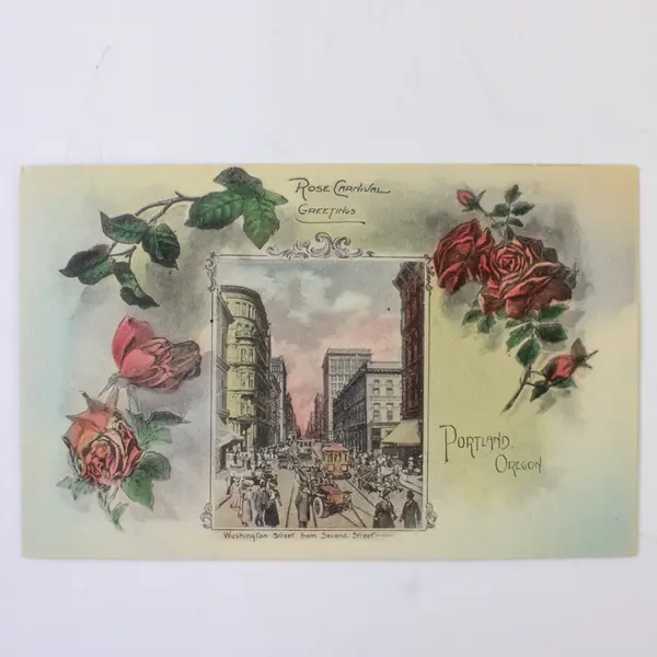 Rose Carnival Greetings Washington Street Portland Oregon Litho Postcard 1910s