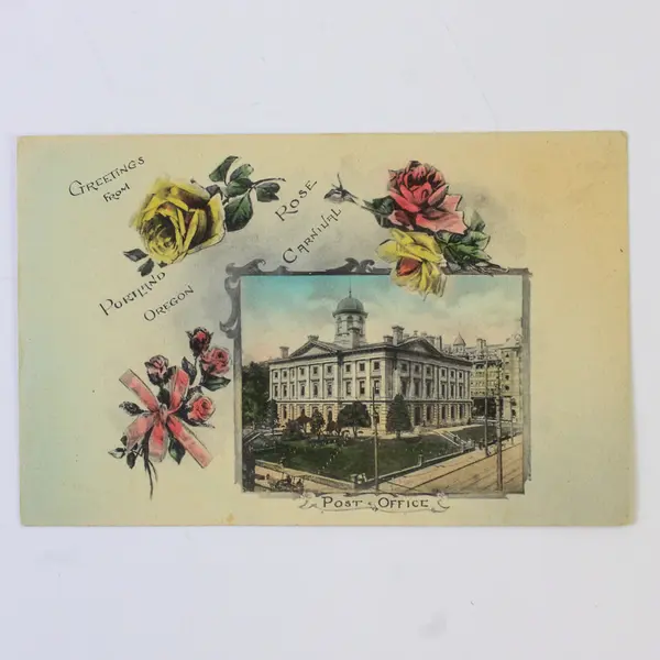 Rose Carnival Greetings Post Office Portland Oregon Litho Postcard 1910s