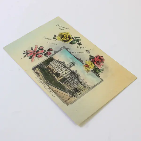 Rose Carnival Greetings Post Office Portland Oregon Litho Postcard 1910s