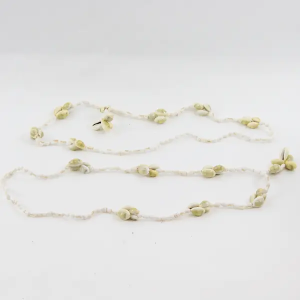 Lot of 2 Green and White Cowrie Mini Conch Beaded Seashell Necklaces 19"