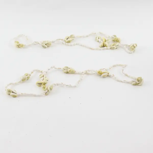 Lot of 2 Green and White Cowrie Mini Conch Beaded Seashell Necklaces 19"