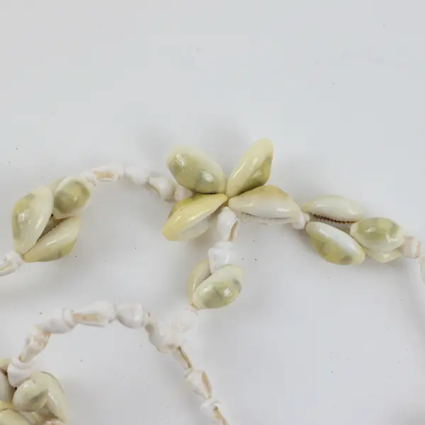 Lot of 2 Green and White Cowrie Mini Conch Beaded Seashell Necklaces 19"