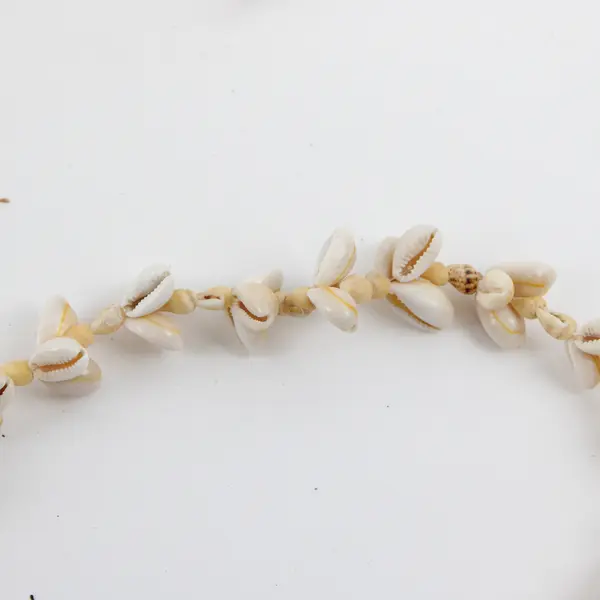 Lot of 2 Beige Brown & White Cowrie Mini Conch Beaded Shell Necklaces 17" & 19"