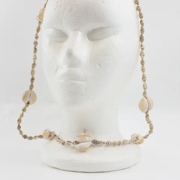 Lot of 2 Beige Brown & White Cowrie Mini Conch Beaded Shell Necklaces 17" & 19"