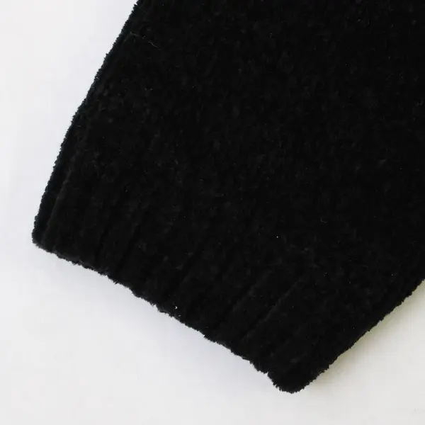 VTG Basic Editions Women's L Black Faux Fur Collar Chenille Full Zip Sweater 