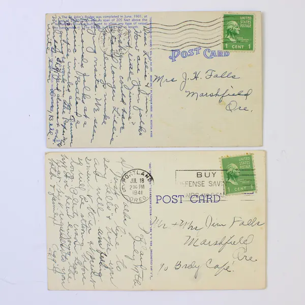 Lot Of 2 Battleships Passing St John's Bridge Portland Oregon Litho Postcards 