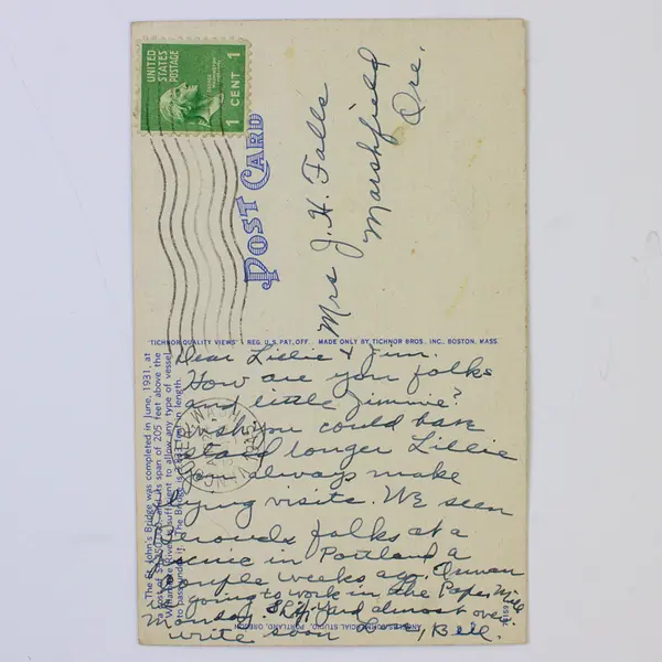 Lot Of 2 Battleships Passing St John's Bridge Portland Oregon Litho Postcards 