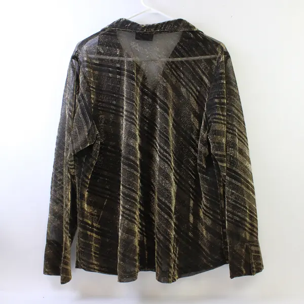 Vtg Venezia Jeans Women's 22-24 Gold & Black Sheer Metallic Long Sleeve Blouse