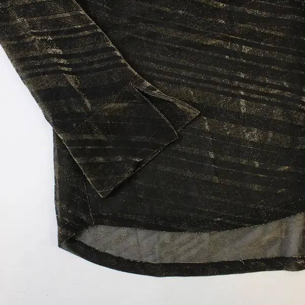 Vtg Venezia Jeans Women's 22-24 Gold & Black Sheer Metallic Long Sleeve Blouse