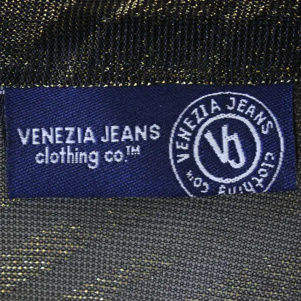 Vtg Venezia Jeans Women's 22-24 Gold & Black Sheer Metallic Long Sleeve Blouse