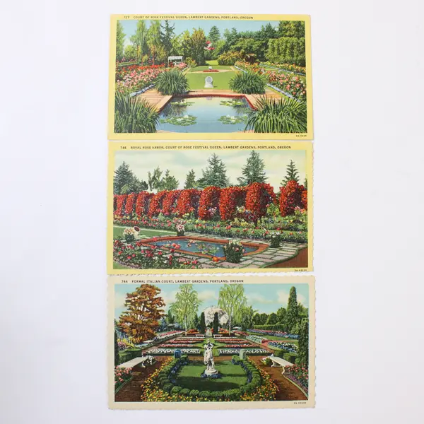 Lot Of 3 Lambert Gardens Portland Oregon Color Litho Postcards Andrews