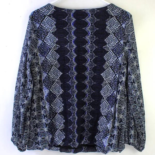 Alfani Blue and White Bedazzled Long-Sleeved Top Women's Medium