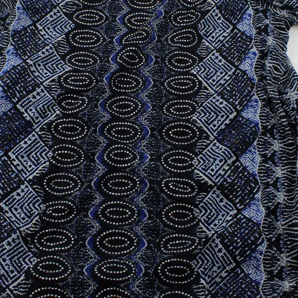 Alfani Blue and White Bedazzled Long-Sleeved Top Women's Medium