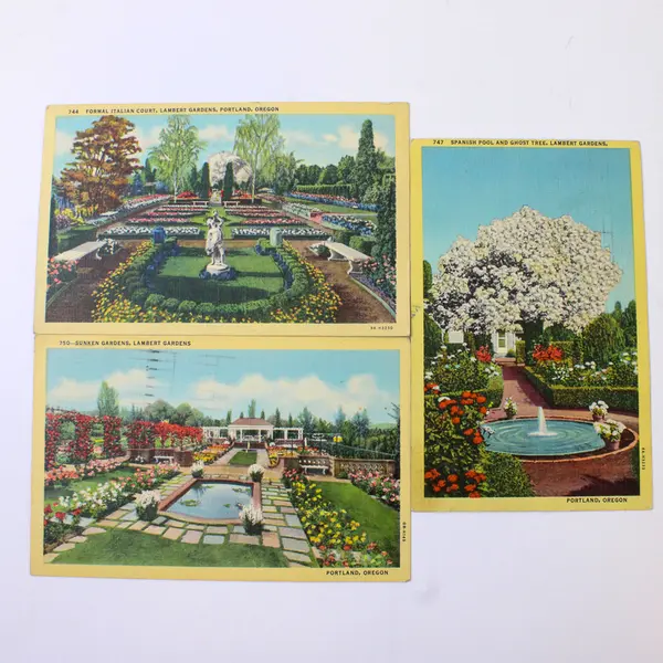 Lot Of 3 Lambert Gardens Portland Oregon Color Litho Postcards 1940s 