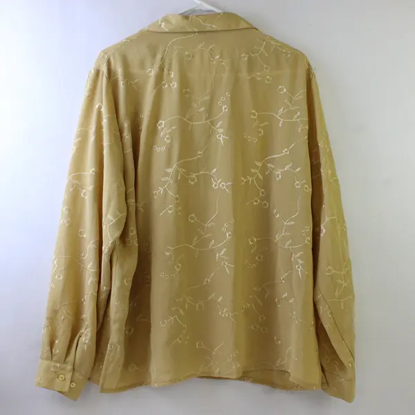 Vintage Joanna Plus Women's 1X Gold Embroidered Button Down Long Sleeve Blouse