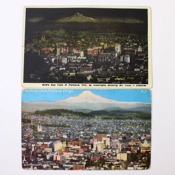 Lot Of 2 Vintage Portland Oregon Mt Hood Birds Eye View Litho Postcards
