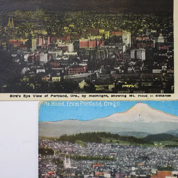 Lot Of 2 Vintage Portland Oregon Mt Hood Birds Eye View Litho Postcards