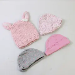 Lot of 4 Baby Girl Newborn Knit Beanie Hats Bowknot Multicolor 100% Cotton