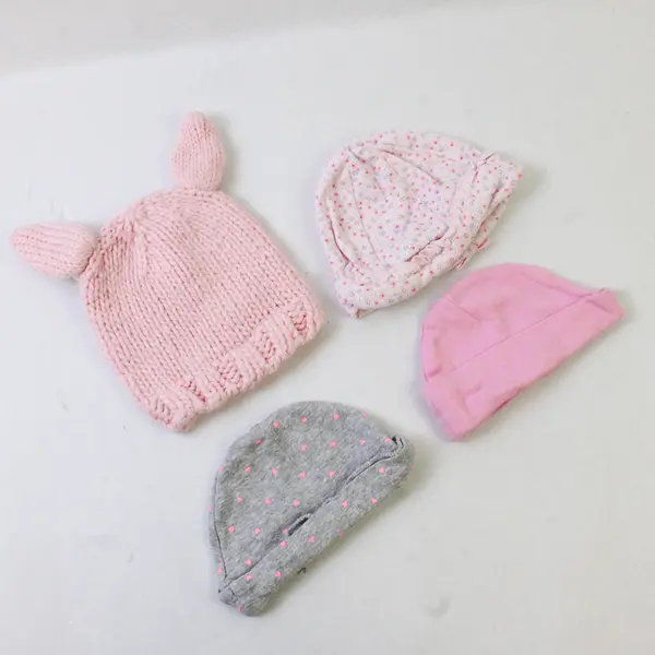Lot of 4 Baby Girl Newborn Knit Beanie Hats Bowknot Multicolor 100% Cotton