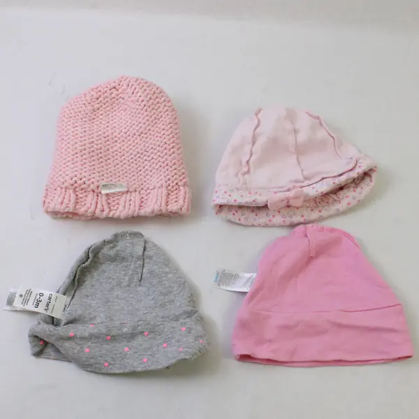 Lot of 4 Baby Girl Newborn Knit Beanie Hats Bowknot Multicolor 100% Cotton
