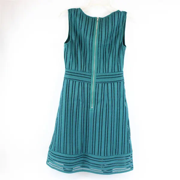 J. Crew Women's 00 Emerald Green Eyelet Striped Fit Flare V Neck  Dress