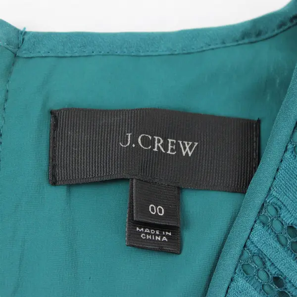 J. Crew Women's 00 Emerald Green Eyelet Striped Fit Flare V Neck  Dress