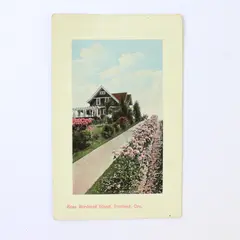 Vintage Rose Bordered Street Portland Oregon Color Litho Postcard 1910s