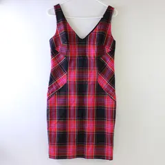 Trina Turk Women's 4 Pink Plaid Revah Tartan Sleeveless V-Neck Sheath Dress