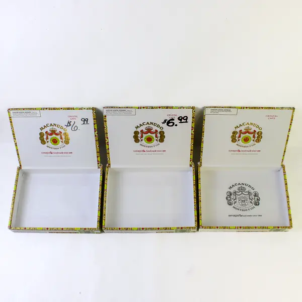 Lot of 3 Macanudo Crystal Cafe Wooden Cigar Boxes EMPTY