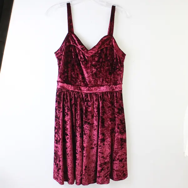 Loveriche Women's S Deep Red Crushed Velvet Sleeveless Fit & Flare Dress