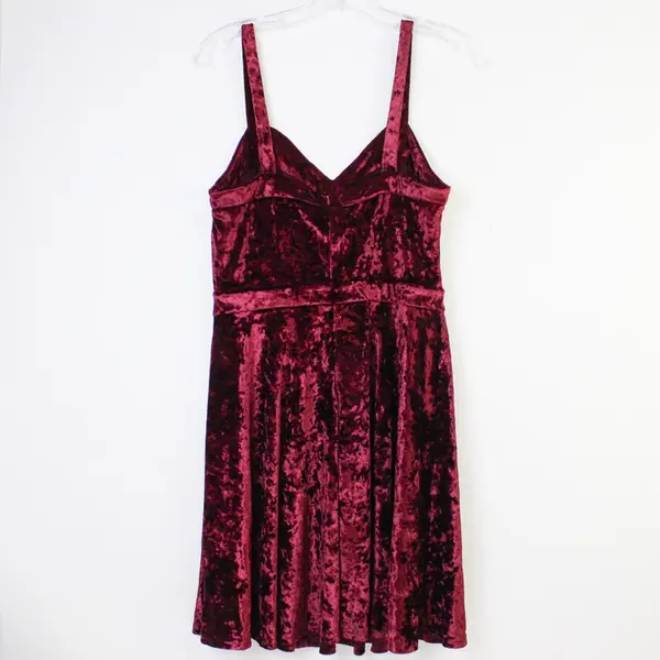 Loveriche Women's S Deep Red Crushed Velvet Sleeveless Fit & Flare Dress