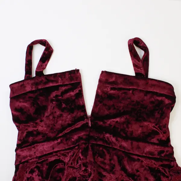 Loveriche Women's S Deep Red Crushed Velvet Sleeveless Fit & Flare Dress