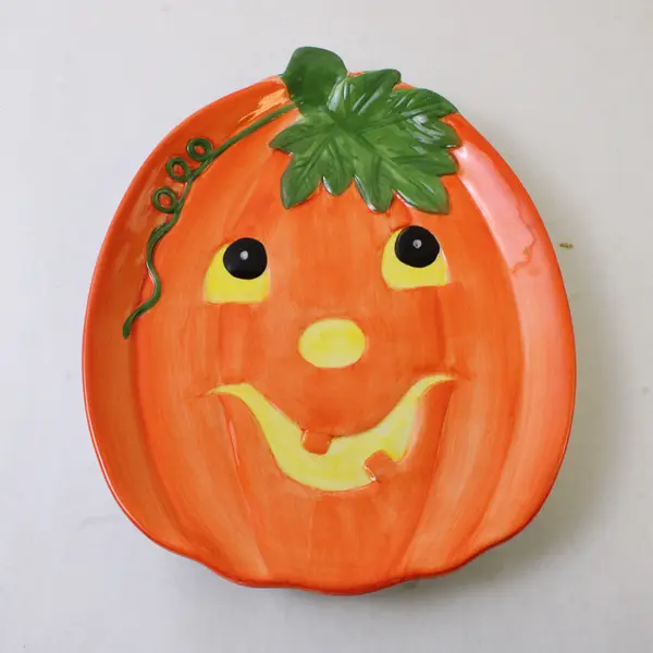 Handpainted Jack-O-Lantern Ceramic Plate 10" Seasonal Halloween Dishware