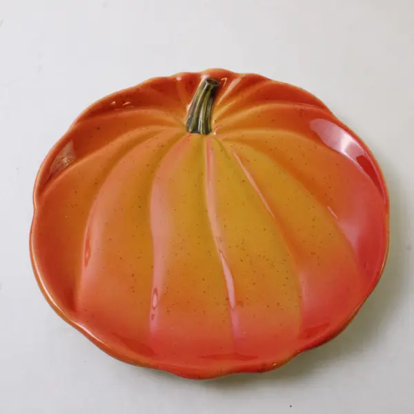 World Market Orange Ceramic Pumpkin Plate 9" Seasonal Dishware