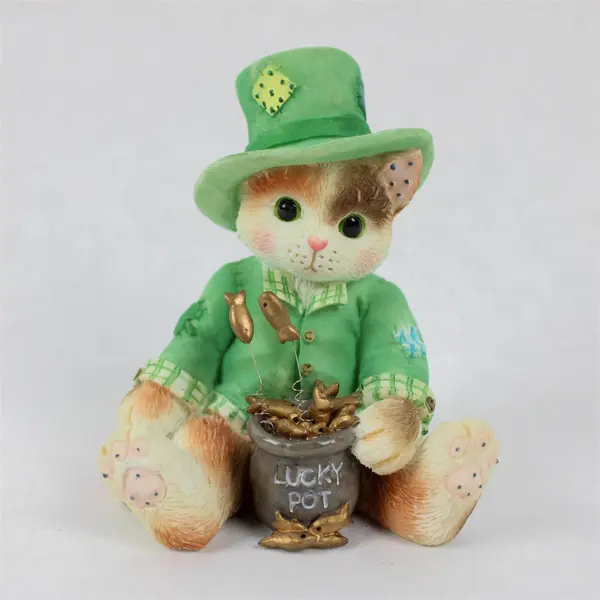 1996 Enesco Calico Kittens Fishin' For Good Luck Figurine #204021