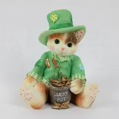1996 Enesco Calico Kittens Fishin' For Good Luck Figurine #204021