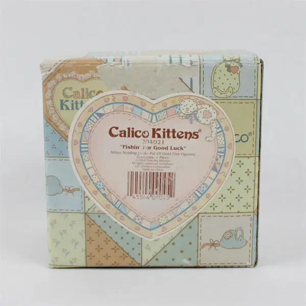 1996 Enesco Calico Kittens Fishin' For Good Luck Figurine #204021
