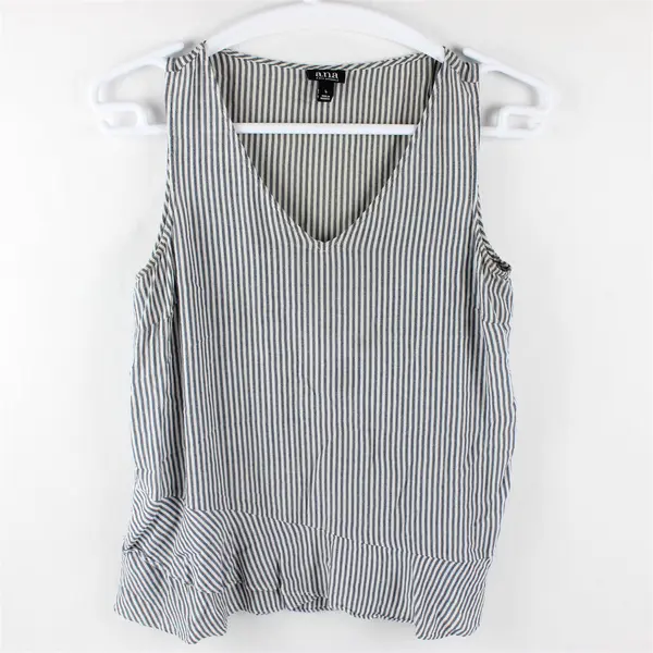 A.N.A Navy/White Vertical Striped Sleeveless Blouse Top Women's Size L
