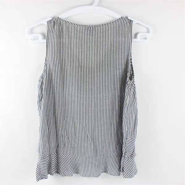 A.N.A Navy/White Vertical Striped Sleeveless Blouse Top Women's Size L