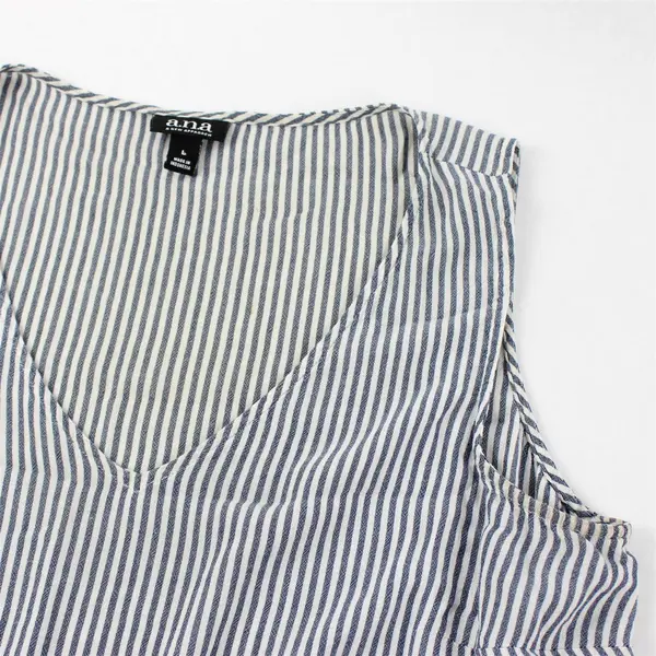 A.N.A Navy/White Vertical Striped Sleeveless Blouse Top Women's Size L