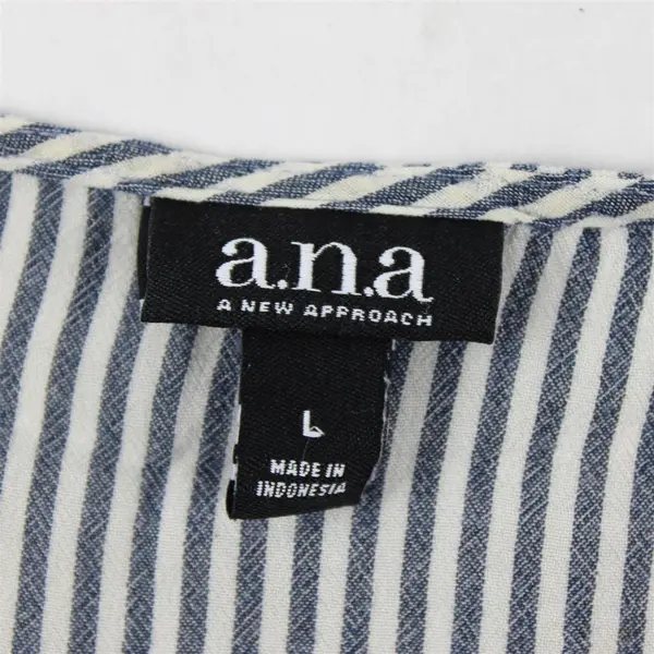 A.N.A Navy/White Vertical Striped Sleeveless Blouse Top Women's Size L