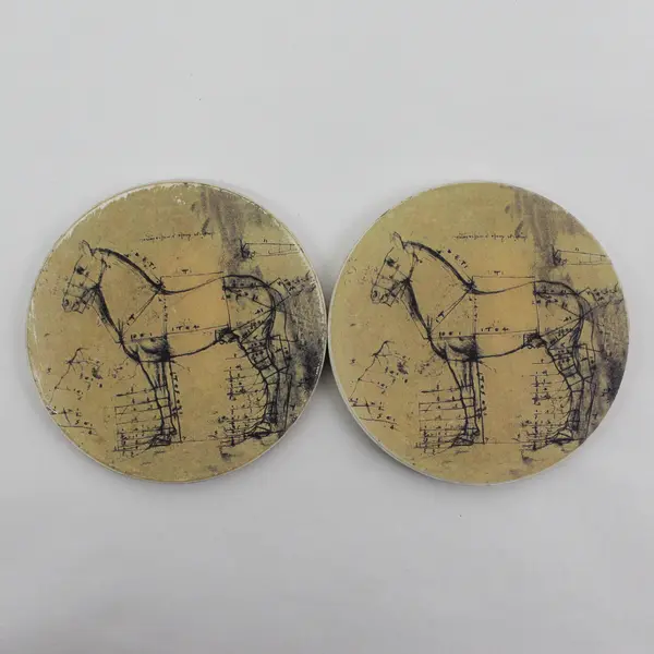 Set of 4 Bayer Leonardo Da Vinci Horse Sketch Ceramic Coasters 4"
