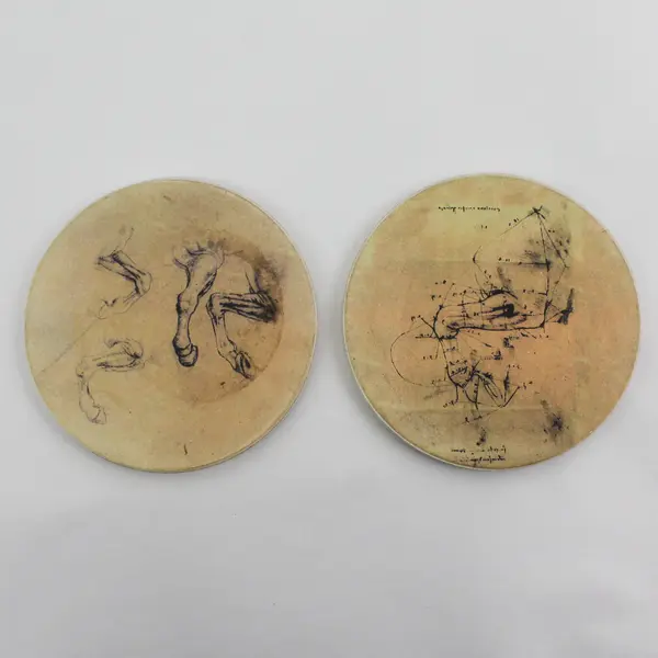 Set of 4 Bayer Leonardo Da Vinci Horse Sketch Ceramic Coasters 4"