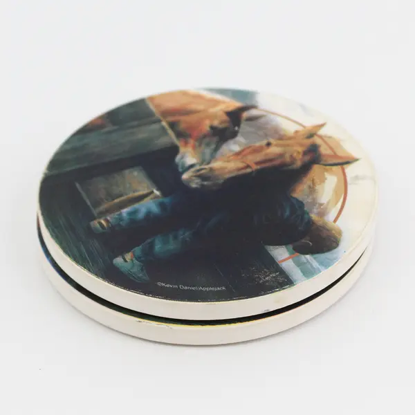 2 Vtg Round Ceramic Coasters Featuring The Print Grandpa's Farm by Kevin Daniel